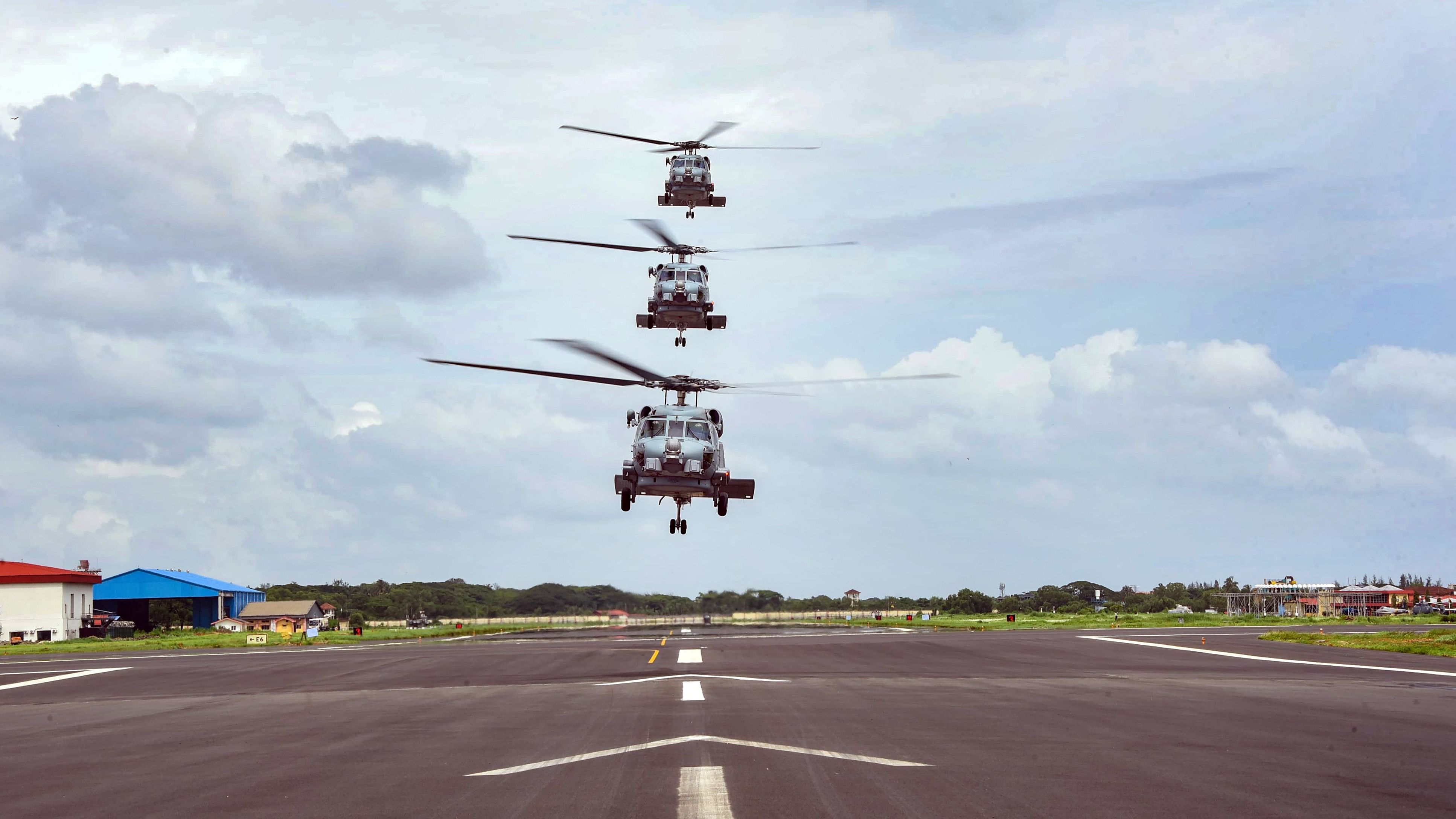 <div class="paragraphs"><p>MH 60R Seahawk multi-role helicopters, a maritime variant of the Blackhawk helicopter, ahead of their commissioning into the Indian Navy.</p></div>